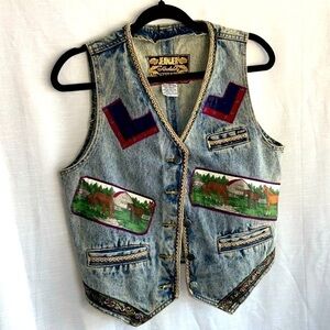Vintage embellished vest western denim sz medium